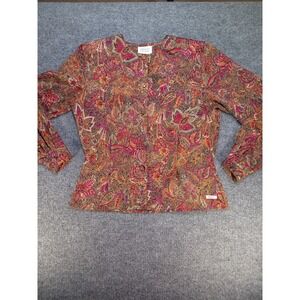 Vintage TESS Womens Size 10 Paisley Floral Blouse Button Front Long Sleeve Retro